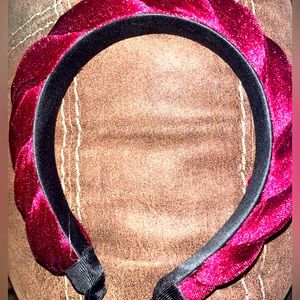 Maroon Velvet Braided Puffy Headband Boutique NWOT